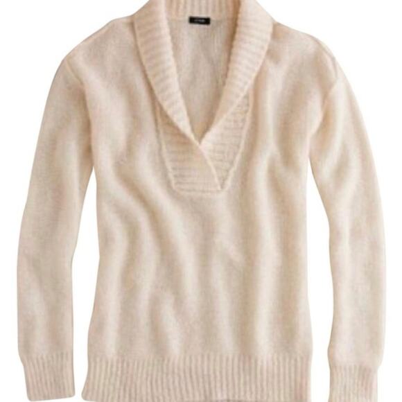 J. Crew Dolce Shawl Collar Popover Sweater Cream Mohair Wool Blend Size M - Picture 2 of 12